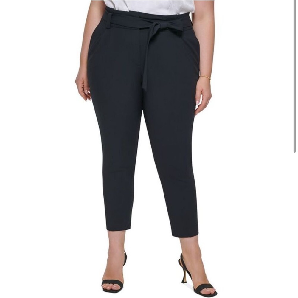 Calvin Klein Tie-Belt Straight-Leg Pants